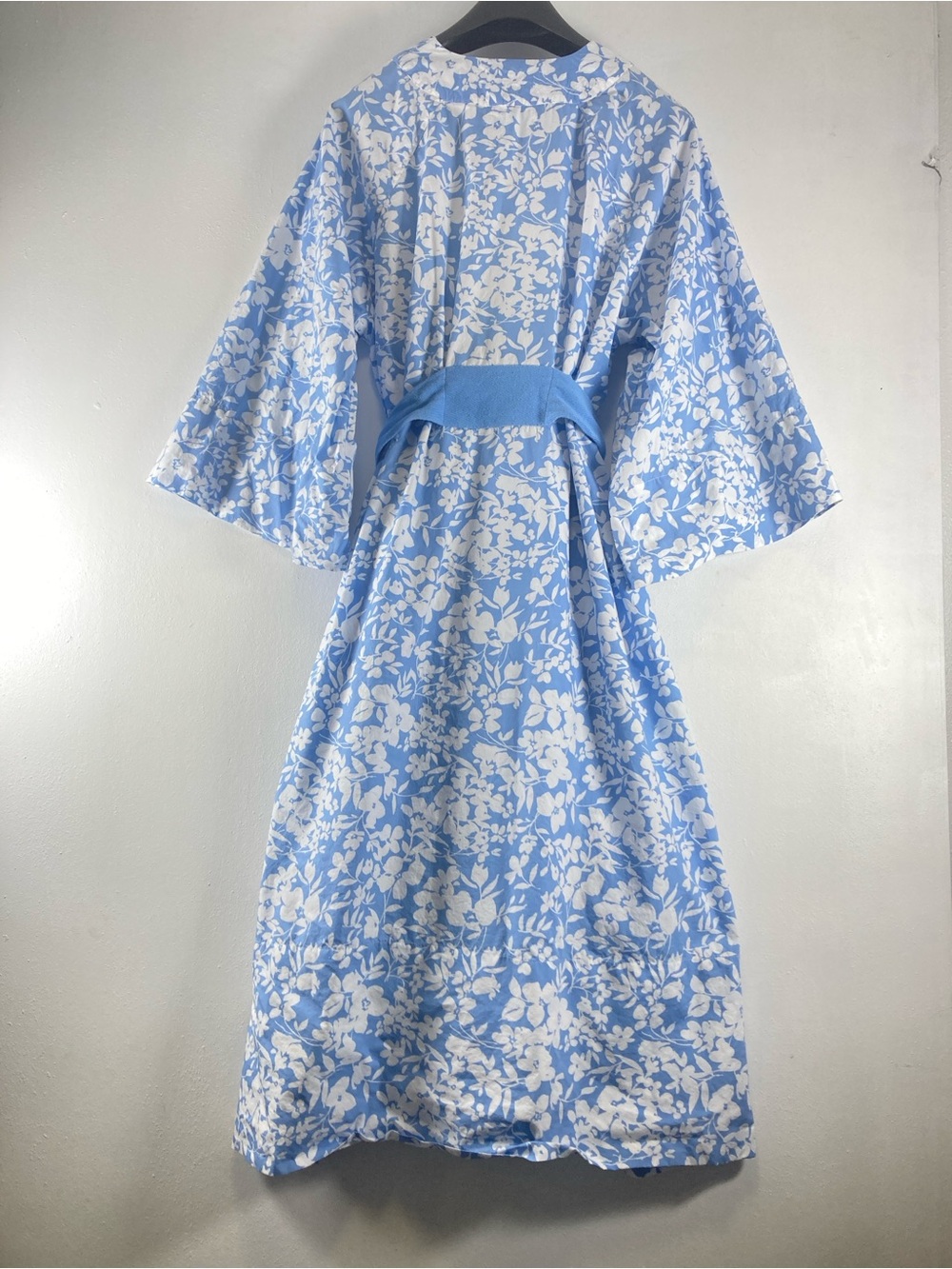 LAKE Pijama Pima Cotton Robe Women’s Size XL White Blue Floral Tie Lounge Pocket - Picture 14 of 16